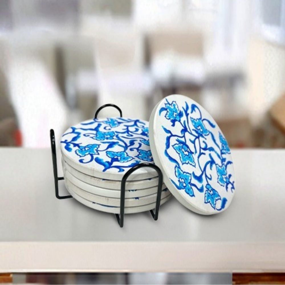 white floral decorative coaster set of 6